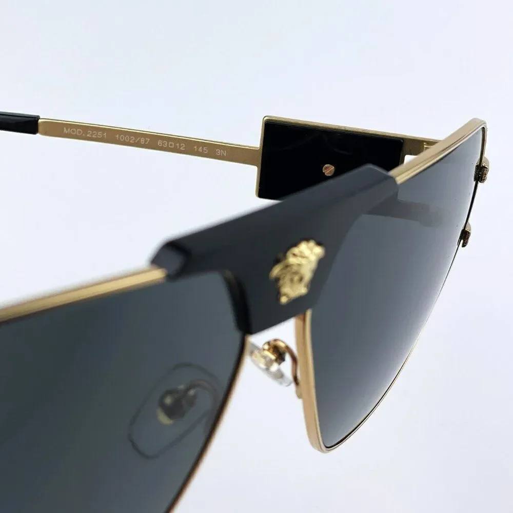 NEW Versace VE2251 100287 Gold Dark Grey Metal Pilot Men Sunglasses